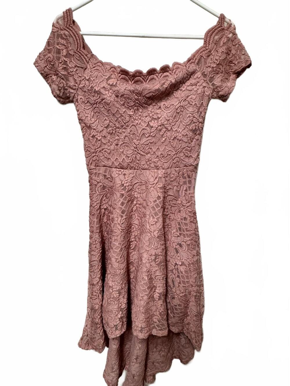 City Triangles Dusty Rose Floral Lace Scalloped High-Low Party Dress Size 1